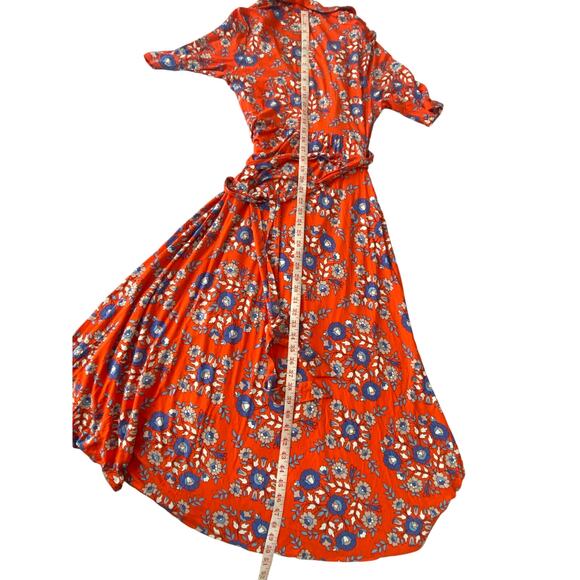 Boden Lavinia Jersey True Wrap Dress Red-Orange Papaya Wildflower Print Size 16 - Picture 13 of 13